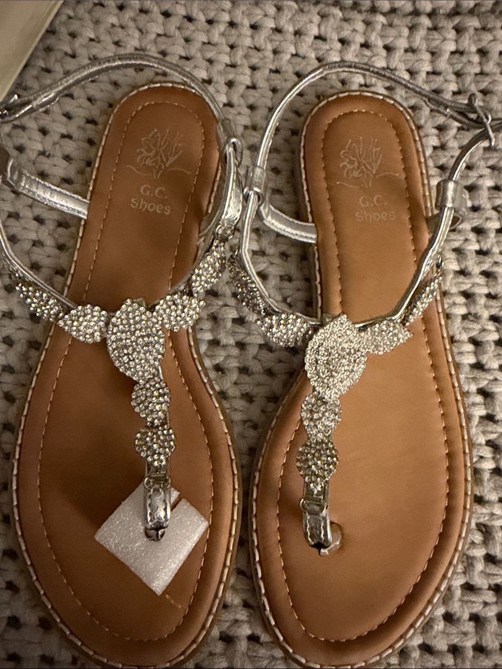 G.C. Shoes Silver Rhinestone T-Strap Sandals — Sparkling Dressy Flats